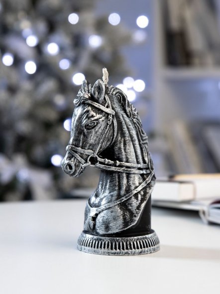 Свеча фигурная «Бюст лошади», серебристая 