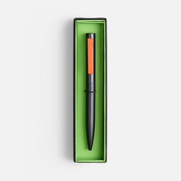 Ручка шариковая Inkolor в футляре, черная с оранжевым 