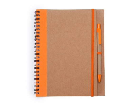 Блокнот А5+ ALANI с шариковой ручкой, крафтовый/оранжевый 