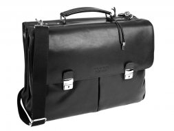 Портфель BUGATTI Romano 15&amp;#039;&amp;#039;, чёрный, натуральная воловья кожа, 43х13х32 см