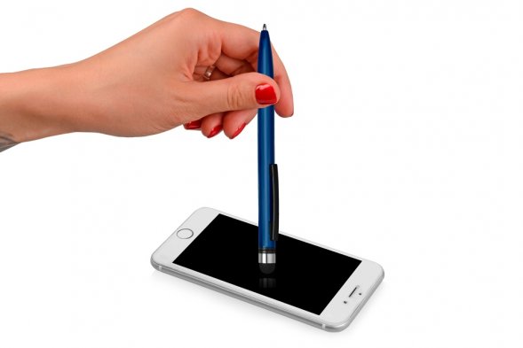 Ручка-стилус пластиковая шариковая Poke, синий/черный 