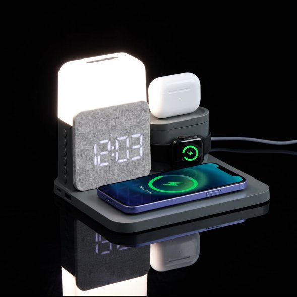 Зарядная станция с часами и подсветкой Large Charge ver.2, серая 