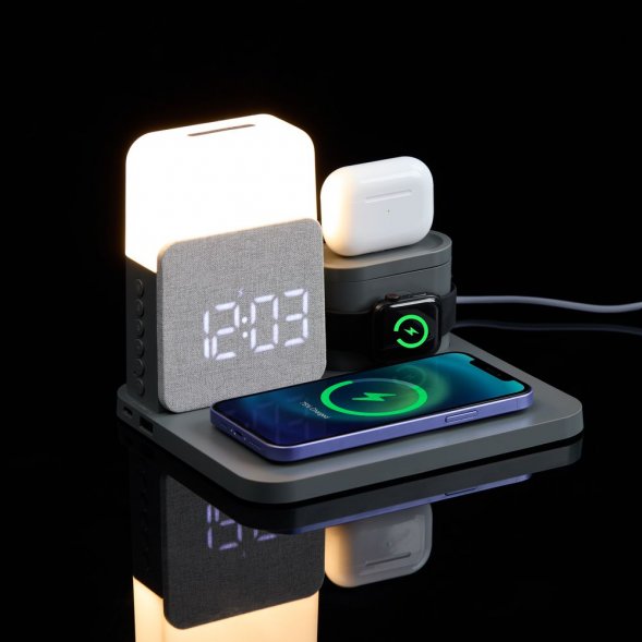 Зарядная станция с часами и подсветкой Large Charge ver.2, серая 