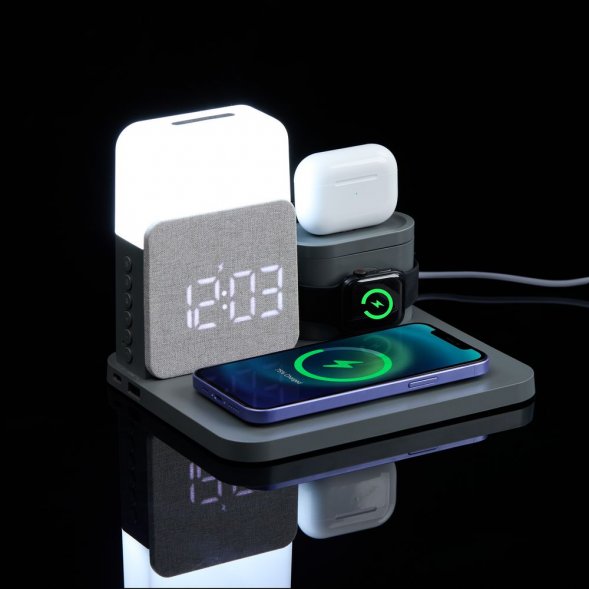 Зарядная станция с часами и подсветкой Large Charge ver.2, серая 