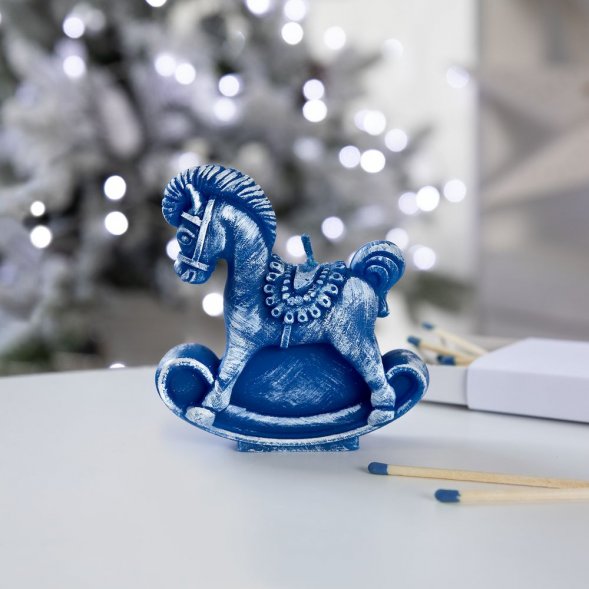 Свеча фигурная «Лошадка-качалка», синяя 