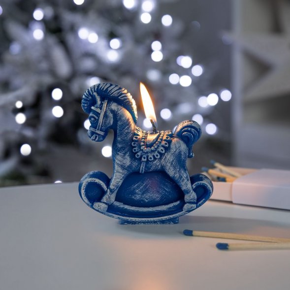Свеча фигурная «Лошадка-качалка», синяя 