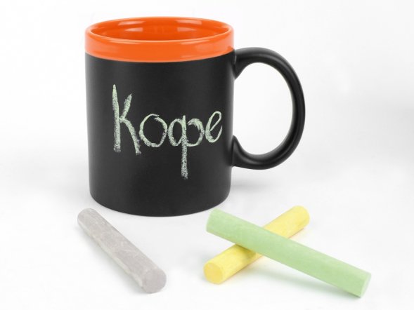 Кружка с покрытием для рисования мелом Да Винчи, черный/оранжевый 