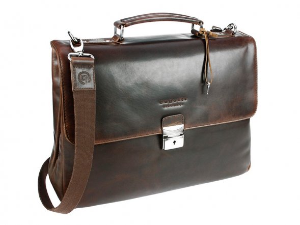 Портфель BUGATTI Romano 15&amp;#039;&amp;#039;, коричневый, натуральная воловья кожа, 40х12х30 см 