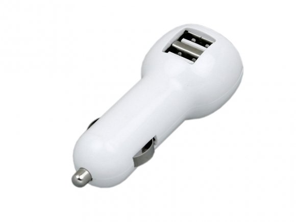 Автомобильная зарядка CC-01, 2 USB порта, белый цвет. 