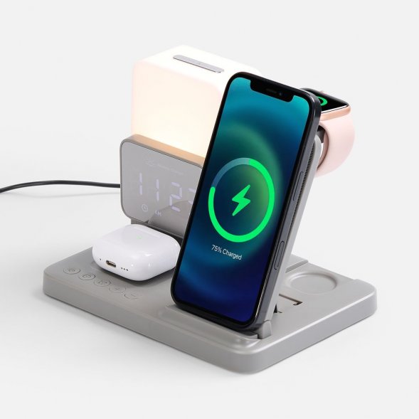 Зарядная станция с электронными часами и подсветкой Large Charge ver.3, серая 