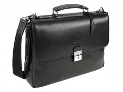 Портфель BUGATTI Romano 15&amp;#039;&amp;#039;, чёрный, натуральная воловья кожа, 40х12х30 см
