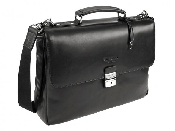 Портфель BUGATTI Romano 15&amp;#039;&amp;#039;, чёрный, натуральная воловья кожа, 40х12х30 см 