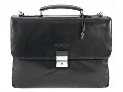 Портфель BUGATTI Romano 15&amp;#039;&amp;#039;, чёрный, натуральная воловья кожа, 40х12х30 см