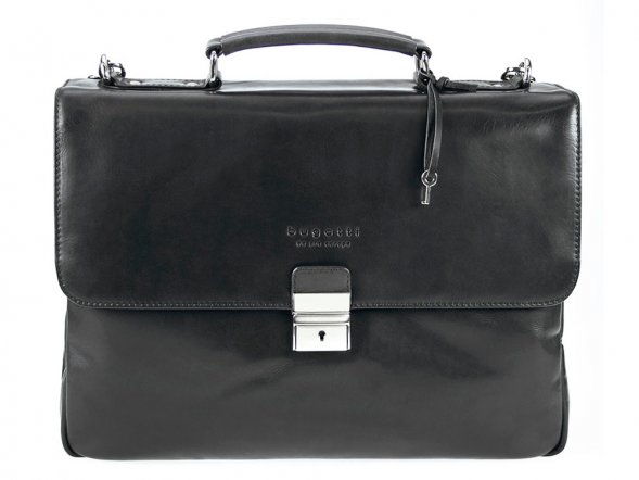 Портфель BUGATTI Romano 15&amp;#039;&amp;#039;, чёрный, натуральная воловья кожа, 40х12х30 см 