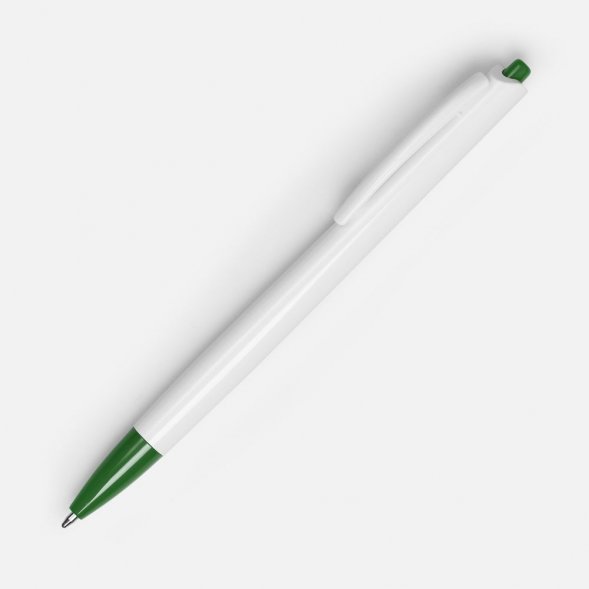 Ручка шариковая Tick, белая с зеленым 