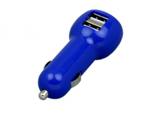 Автомобильная зарядка CC-01, 2 USB порта, синий цвет. 
