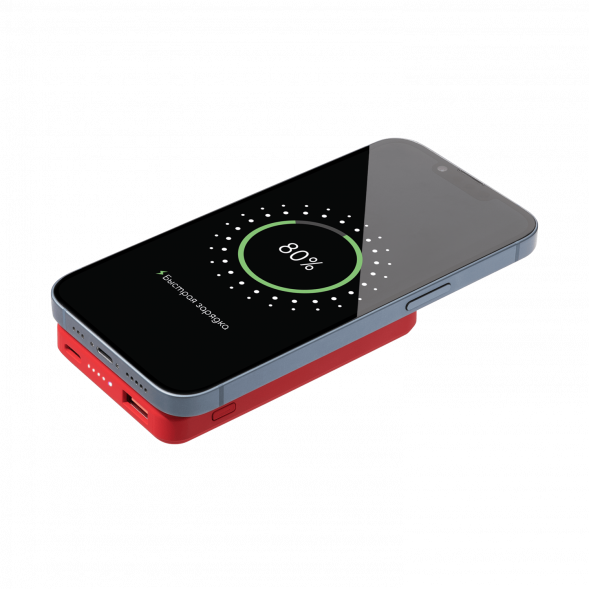 Внешний аккумулятор Largo PD 5000mAh с функцией беспроводной зарядки 15W, красный 