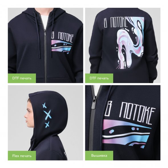 Толстовка на молнии с капюшоном MATEO темно-синяя,  размер XL 