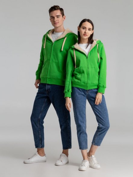 Толстовка унисекс на молнии Sherpa 280, ярко-зеленая 