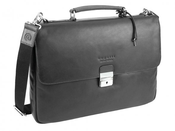 Портфель BUGATTI Romano 15&amp;#039;&amp;#039;, чёрный, натуральная воловья кожа, 39х8х30 см 
