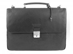 Портфель BUGATTI Romano 15&amp;#039;&amp;#039;, чёрный, натуральная воловья кожа, 39х8х30 см