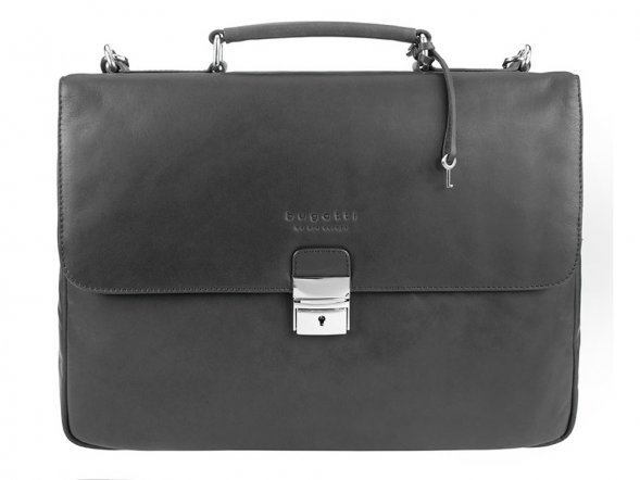 Портфель BUGATTI Romano 15&amp;#039;&amp;#039;, чёрный, натуральная воловья кожа, 39х8х30 см 