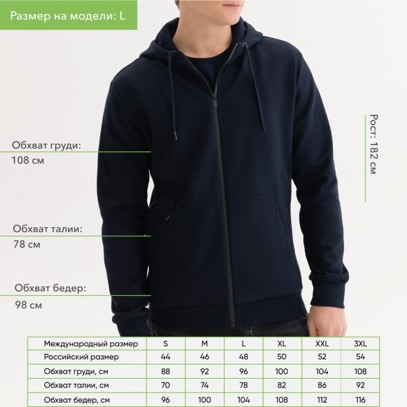 Толстовка на молнии с капюшоном MATEO темно-синяя, размер XXL 