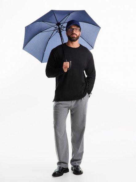 Зонт-трость Magic с проявляющимся рисунком в клетку, темно-синий 