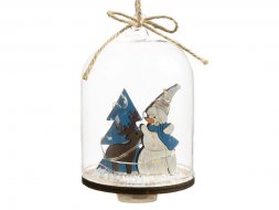 Новогоднее украшение Снеговик в колбе из древесины тополя и стекла, со светодиодной подсветкой, в комплекте с 2-мя батарейками CR2032, мощностью 0,06 Вт, напряжением 3В / 11x7см