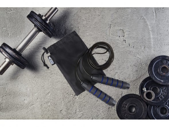 Austin, скакалка с мягкими ручками в чехле из переработанного PET-материала, синий 