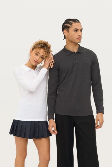 Рубашка поло женская с длинным рукавом Perfect LSL Women, черный меланж 