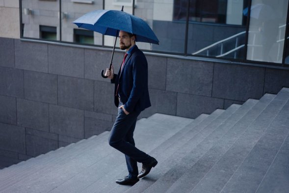 Зонт-трость Magic с проявляющимся цветочным рисунком, темно-синий 