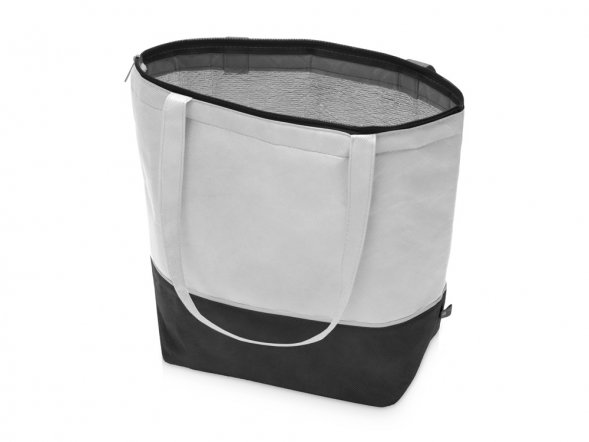 Сумка-холодильник Reviver с длинными ручками из нетканого переработанного материала RPET, белый/черный 