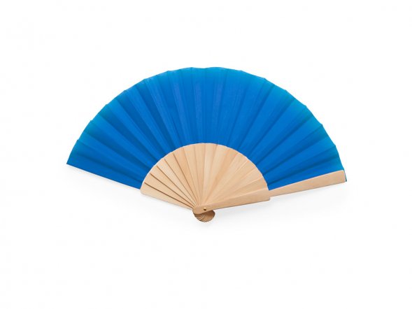 Веер CALESA с деревянными вставками и тканью из полиэстера, голубой 