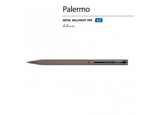 Ручка Palermo шариковая  автоматическая, серый металлический корпус  0,7 мм, синяя 
