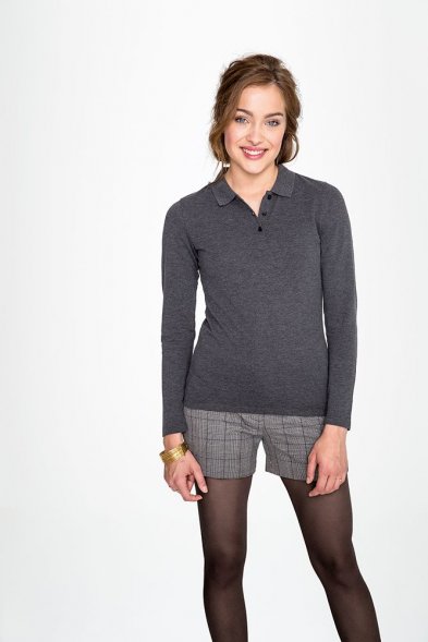 Рубашка поло женская с длинным рукавом Perfect LSL Women, серый меланж 