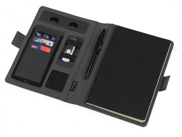Органайзер с беспроводной зарядкой 5000 mAh Powernote, темно-серый (P) 