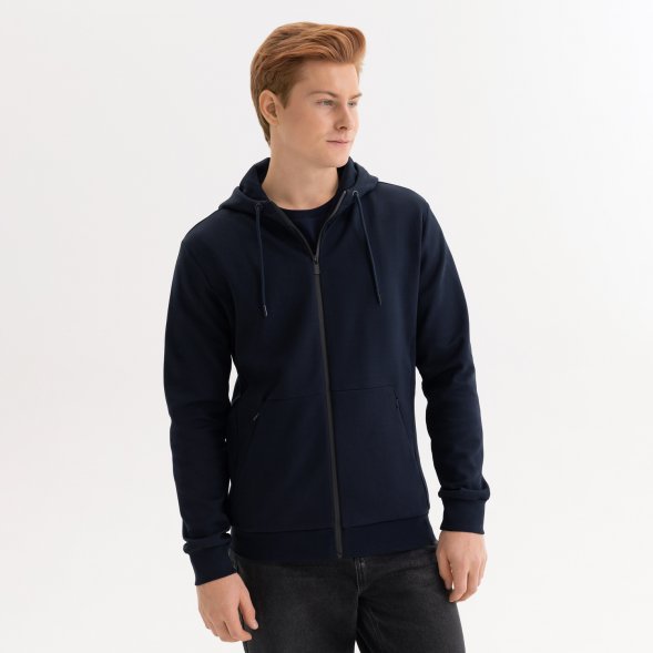 Толстовка на молнии с капюшоном MATEO темно-синяя, размер L 