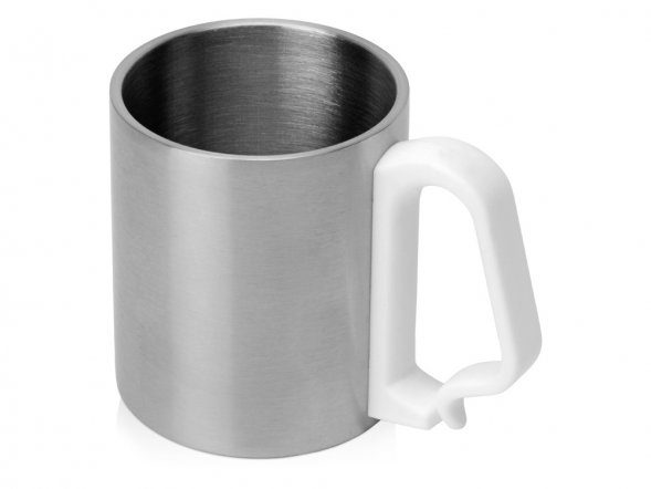 Стальная кружка Climber с пластиковой ручкой, серебристый/белый 