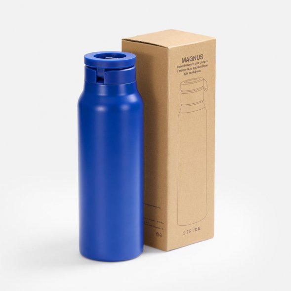 Термобутылка Magnus с магнитным держателем для телефона, синяя 