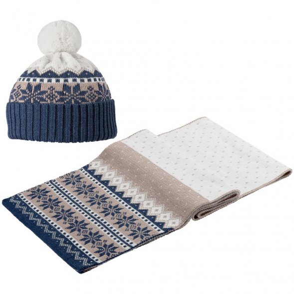 Шарф Happy View, бежевый с синим 