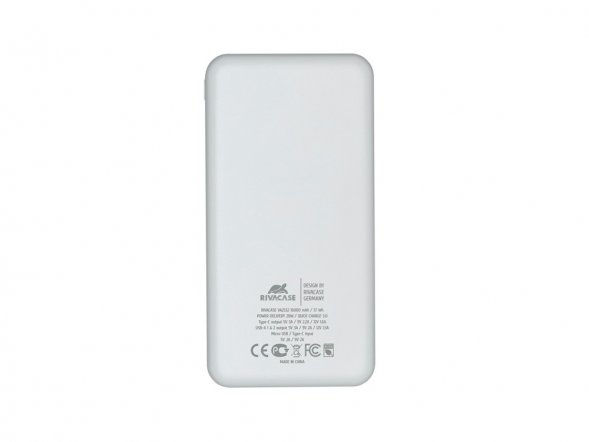 RIVACASE VA2532 (10000 мАч) QC/PD 20W внешний аккумулятор с дисплеем, белый 12/48 