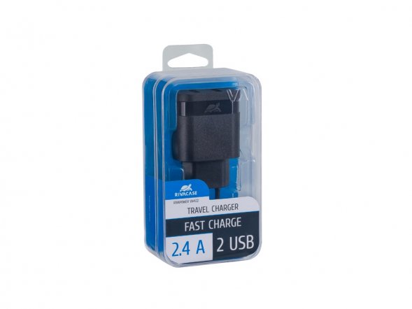Сетевое зарядное устройство, 2 USB / 2.4 A, черный 