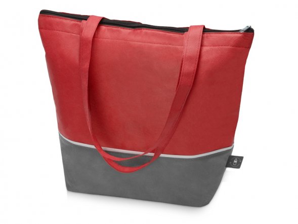Сумка-холодильник Reviver с длинными ручками из нетканого переработанного материала RPET, красный/серый 