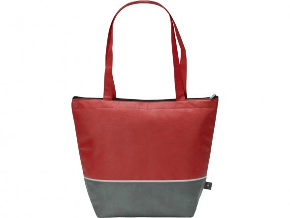 Сумка-холодильник Reviver с длинными ручками из нетканого переработанного материала RPET, красный/серый 