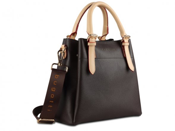 Сумка женская BUGATTI Ella, тёмно-коричневая, полиуретан, 27х12х23,5 см 