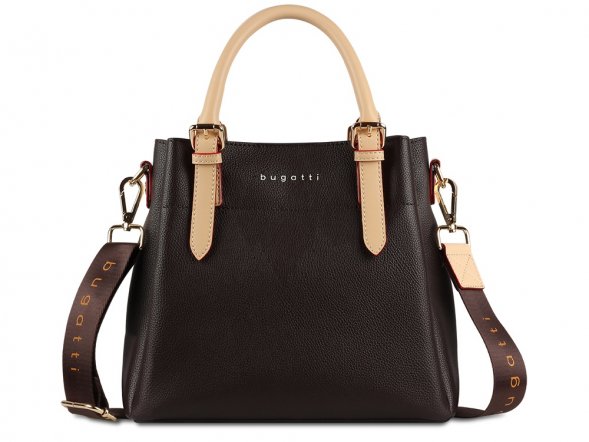 Сумка женская BUGATTI Ella, тёмно-коричневая, полиуретан, 27х12х23,5 см 