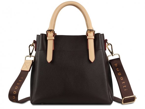 Сумка женская BUGATTI Ella, тёмно-коричневая, полиуретан, 27х12х23,5 см 