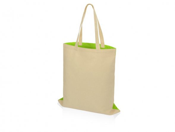 Сумка для шопинга Twin двухцветная из хлопка, 180 г/м2, зеленое яблоко/натуральный 