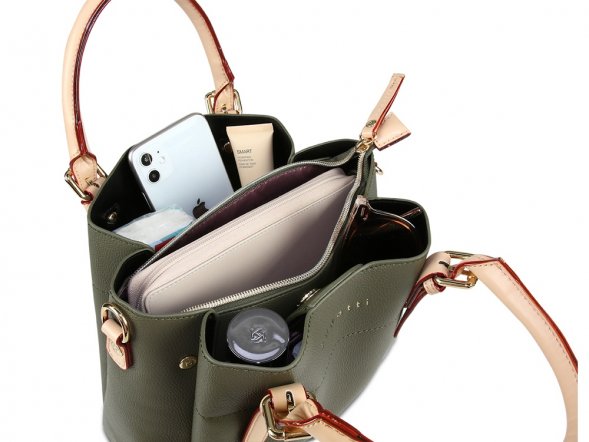 Сумка женская BUGATTI Ella, оливковая, полиуретан, 27х12х23,5 см 